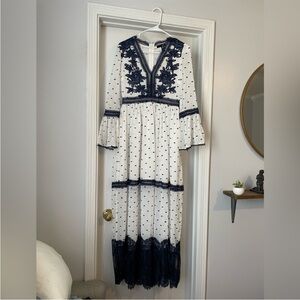 Aqua Navy and White Long Sleeve Dress